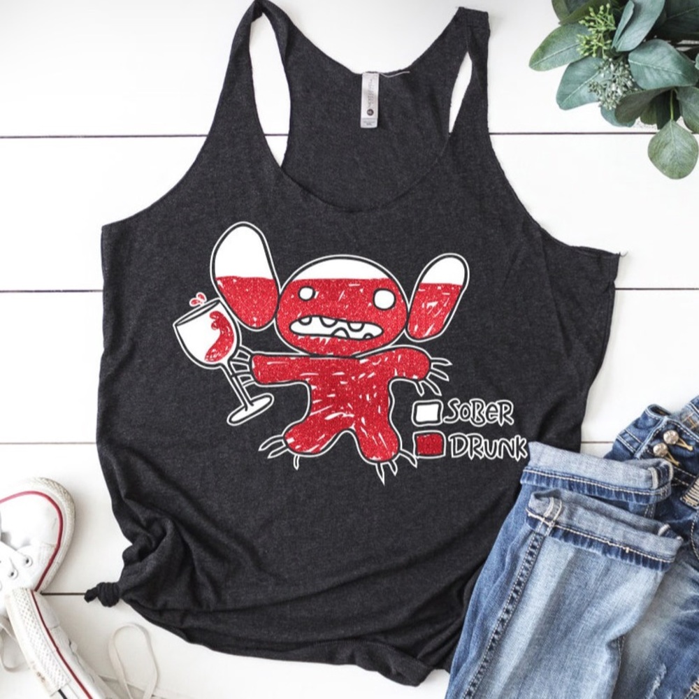 Next Level Apparel Black Graphic Wine Stitch Racerback Camisole